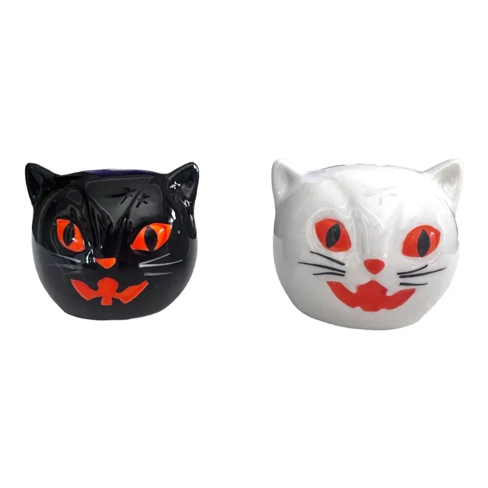 Halloween Black & White Spooky Cats Ceramic Salt Pepper Shakers By Trick & Treat